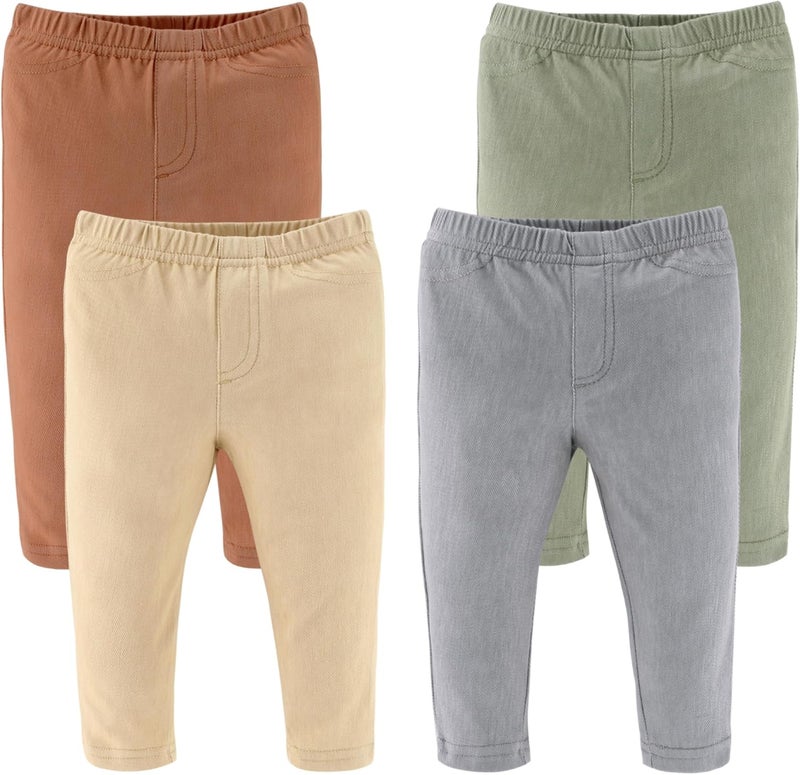 The Peanut Shell Baby Boys or Girls Jeggings Set of 4, Soft Stretchy Pants, Leggings, Infant & Toddler Clothes, Neutral - Image 1
